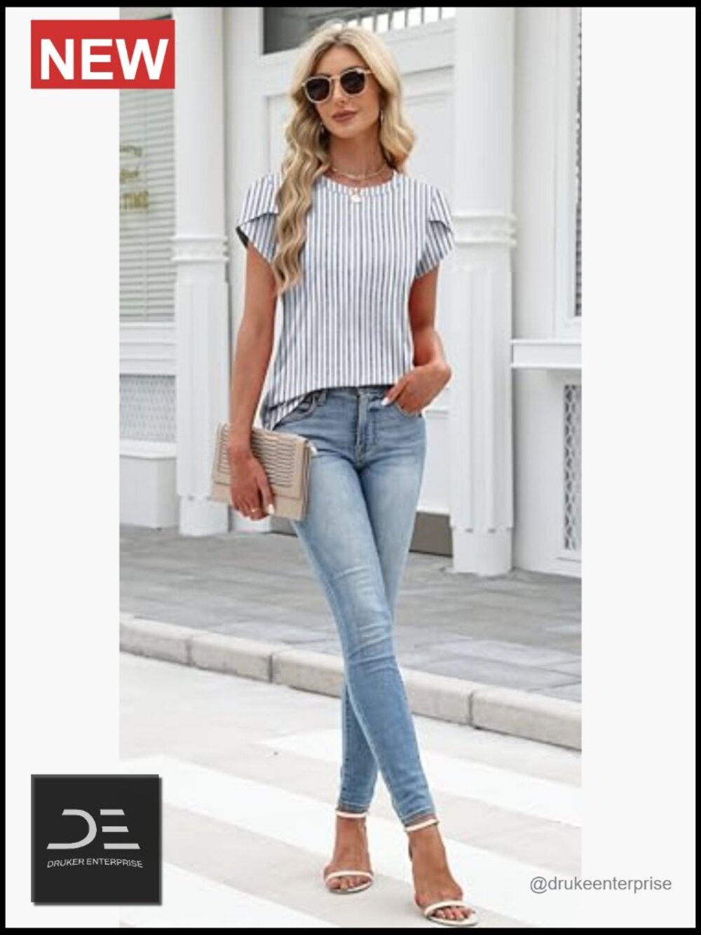 Dressy Casual Short Sleeve Blouse with Petal Sleeves Business Beach Top - Picture 3 of 7